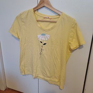 La Vie en Rose Yellow 100% Cotton Tee Shirt ''Life is good'' Daisy Size S/P